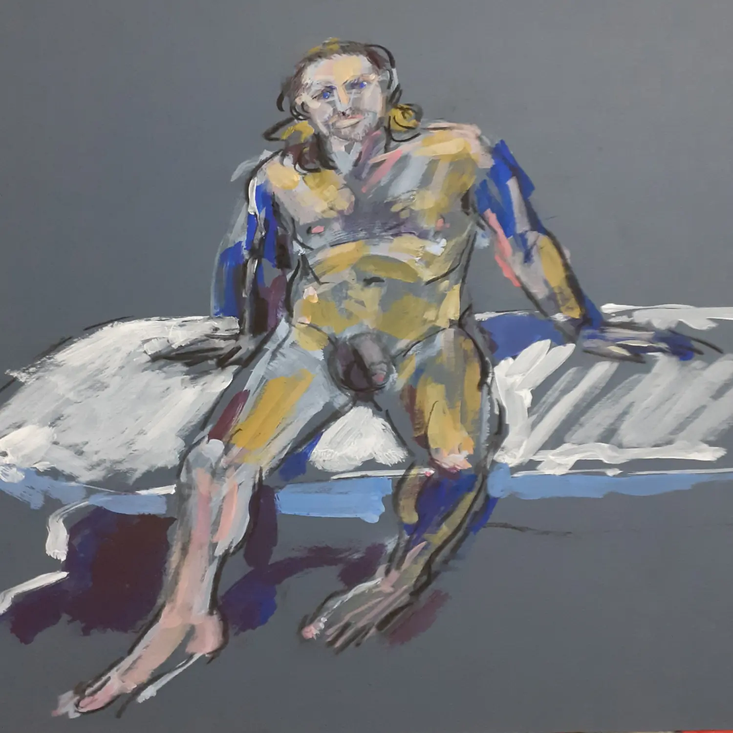 Bold pastel life study — seated male figure from Aberdeen Art Circle life drawing class