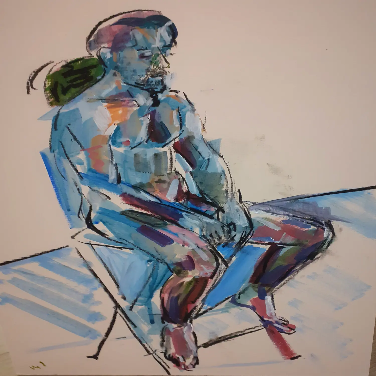 Seated figure in mixed media — life drawing class study, Aberdeen Art Circle